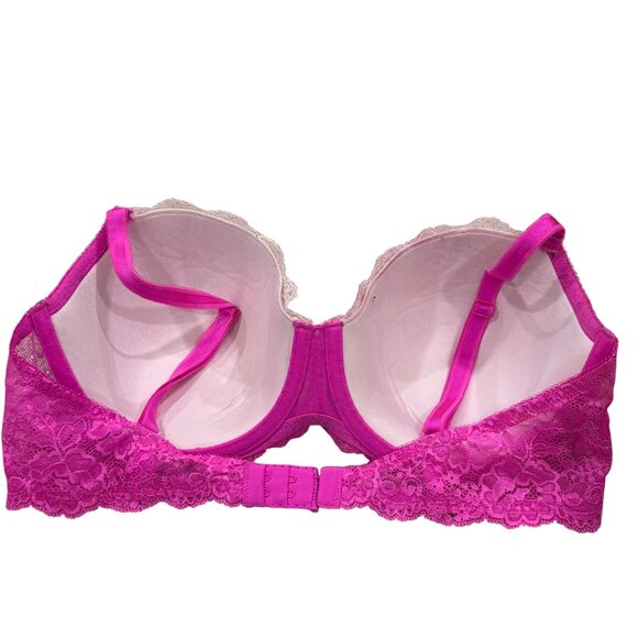 Victorias Secret Dream Angels Demi Bra 38D Pink & White Lace Rhinestones - Picture 3 of 7